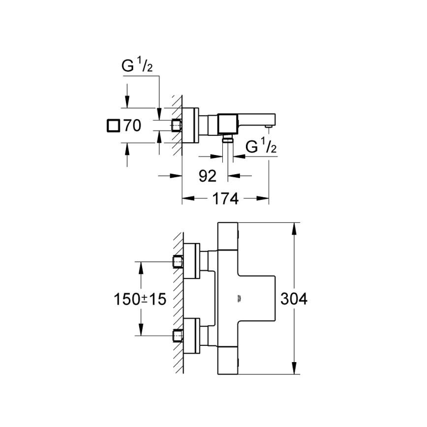 GROHE 34497000 - GROHTHERM CUBE termosztátos kádcsaptelep DN 15, fényes króm