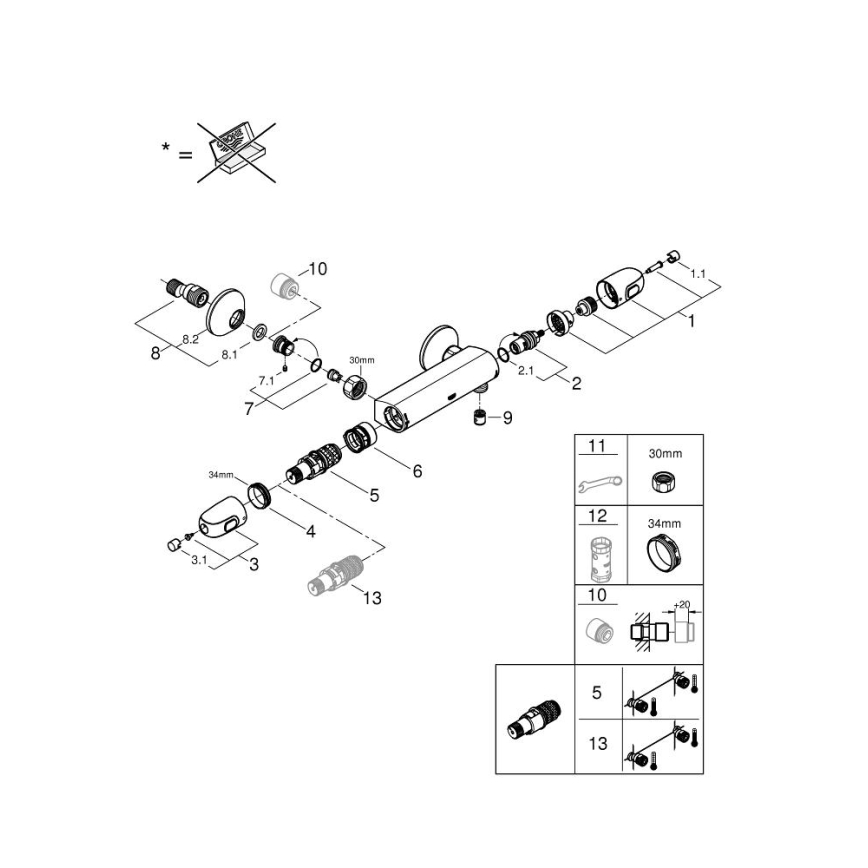 GROHE 34550000 - GROHTHERM 1000 DN 15 termosztátos zuhanycsaptelep, króm