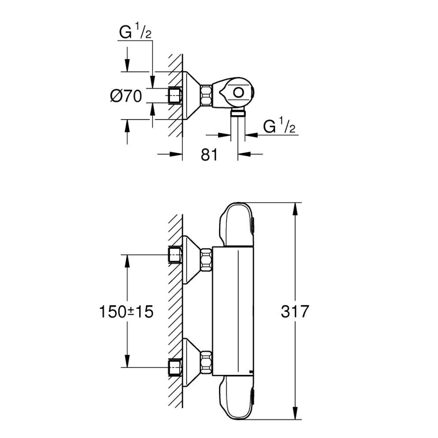 GROHE 34550000 - GROHTHERM 1000 DN 15 termosztátos zuhanycsaptelep, króm