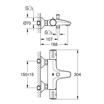 GROHE 34567000 - GROHTHERM 800 termosztátos kádcsaptelep DN 15, fényes króm