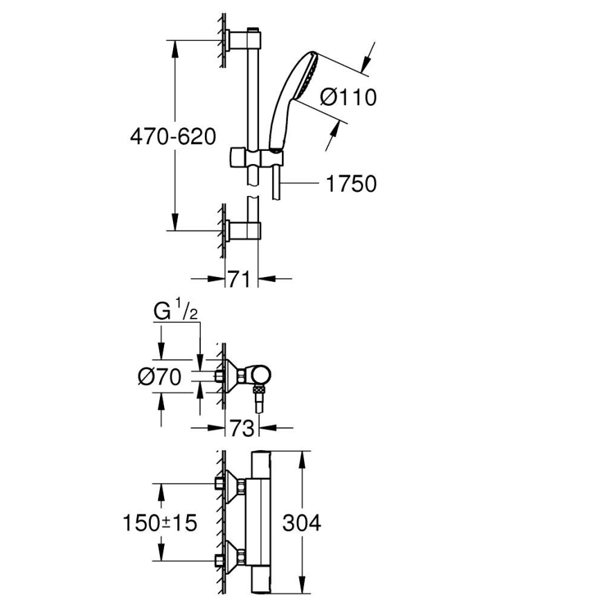 GROHE 345972431 - Zuhanyszett termosztátos csapteleppel PRECISION START 12” 60