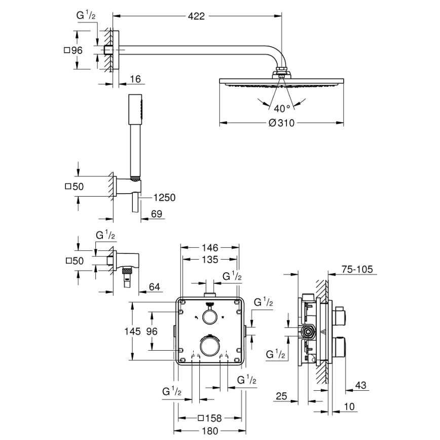 GROHE 34730000 - Zuhanyszett GROHTHERM RAINSHOWER COSMOPOLITAN 310 422 mm króm