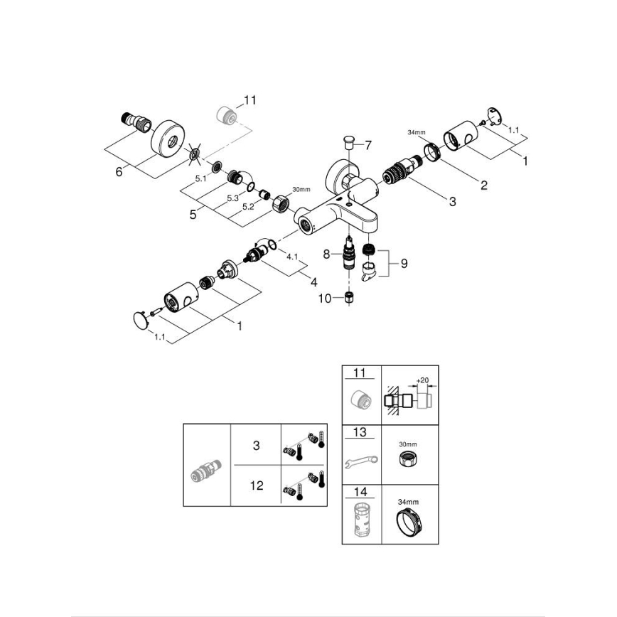 GROHE 34766000 - termosztátos fürdőkád csaptelep GROHTHERM 800 COSMOPOLITAN DN 15 króm