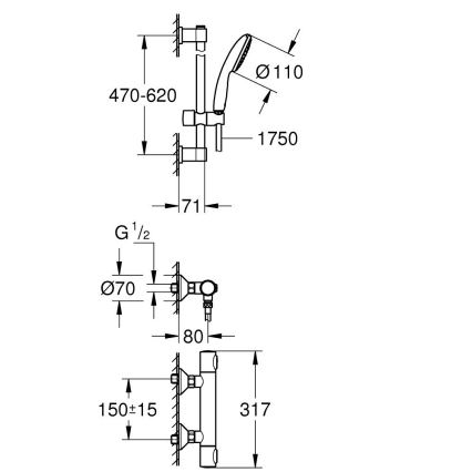 GROHE 34800001 - PRECISION FLOW 600 mm termosztátos zuhanyszett, fényes króm