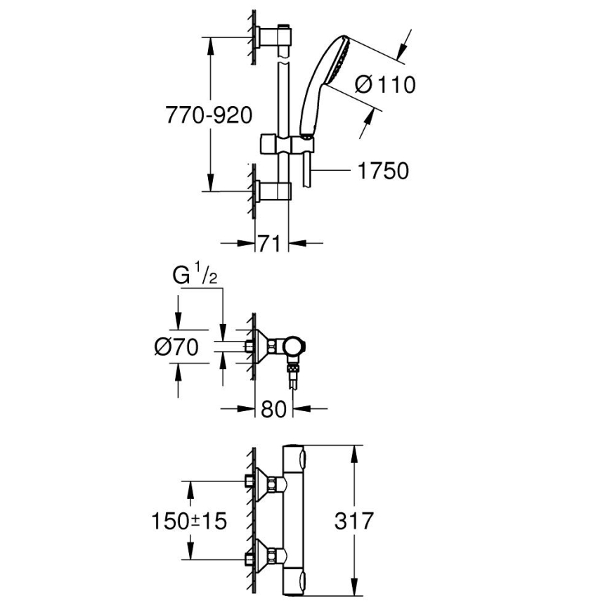 GROHE 34805001 - Termosztátos zuhanyszett PRECISION FLOW DN 15, fényes króm