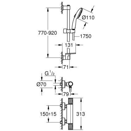 GROHE 34853001 - PRECISION FEEL+ termosztátos zuhanyszett, 90 cm, fényes króm