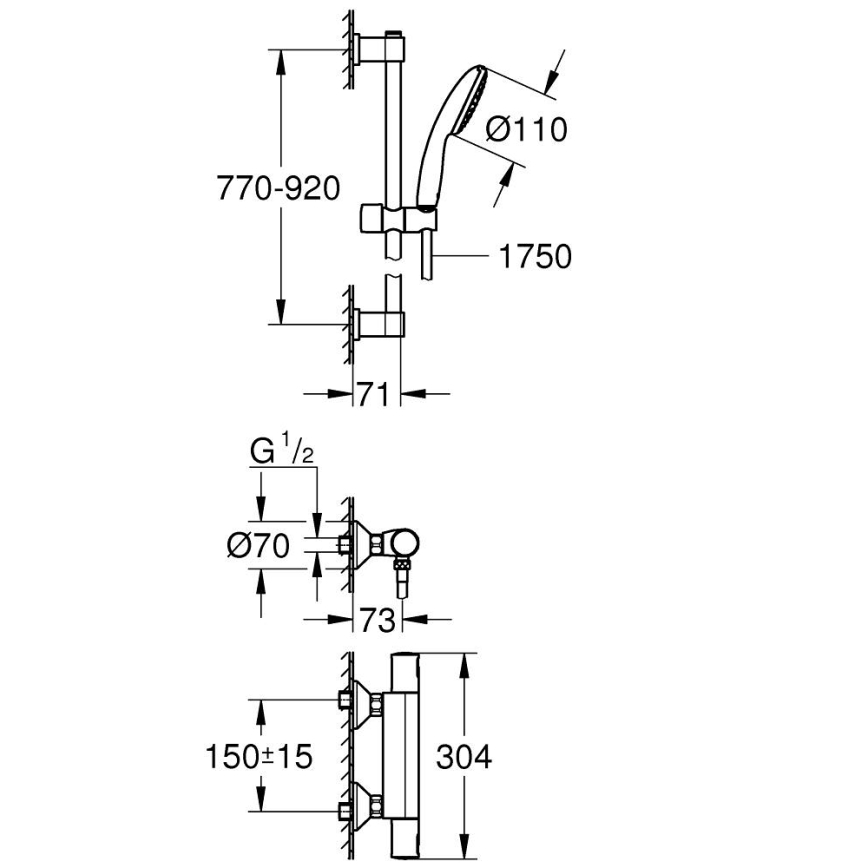 GROHE 34854001 - PRECISION START 900 mm termosztátos zuhanyszett, fényes króm