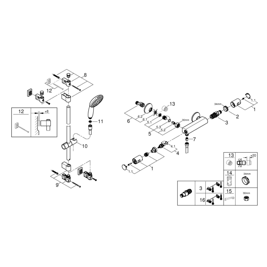 GROHE 34854001 - PRECISION START termosztátos zuhanycsaptelep, 900 mm, króm