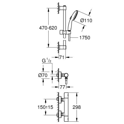 GROHE 34856000 - Zuhanyszett termosztátos csapteleppel PRECISION GET 600 mm fényes króm