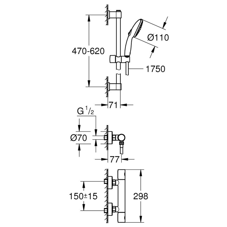 GROHE 34856000 - Zuhanyszett termosztátos csapteleppel PRECISION GET 600 mm fényes króm