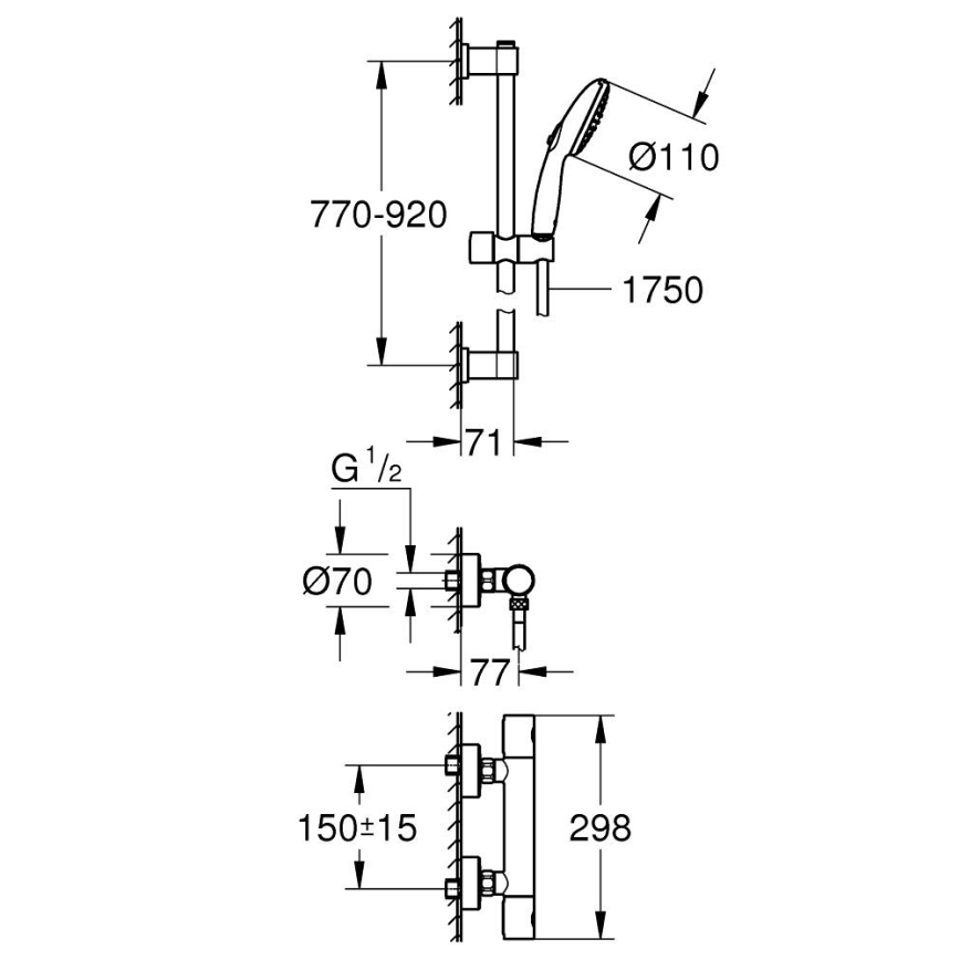 GROHE 34857000 - PRECISION GET 12” termosztátos zuhanyszett, fényes króm