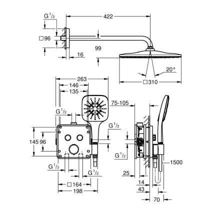 GROHE 34876000 - PRECISION SMARTCONTROL zuhanyrendszer, 310 × 310 mm, króm