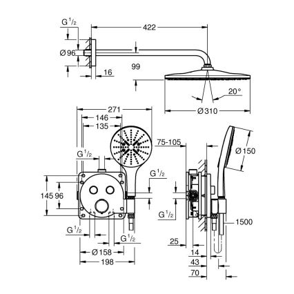 GROHE 34877000 - Zuhanyrendszer VITALIO RAIN MONO 310 fényes króm