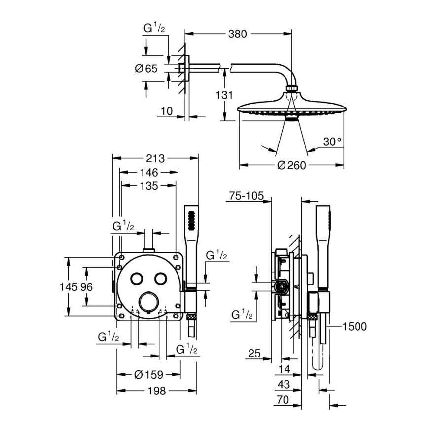 GROHE 34878000 - PRECISION SMARTCONTROL 260 mm zuhanyrendszer, fényes króm