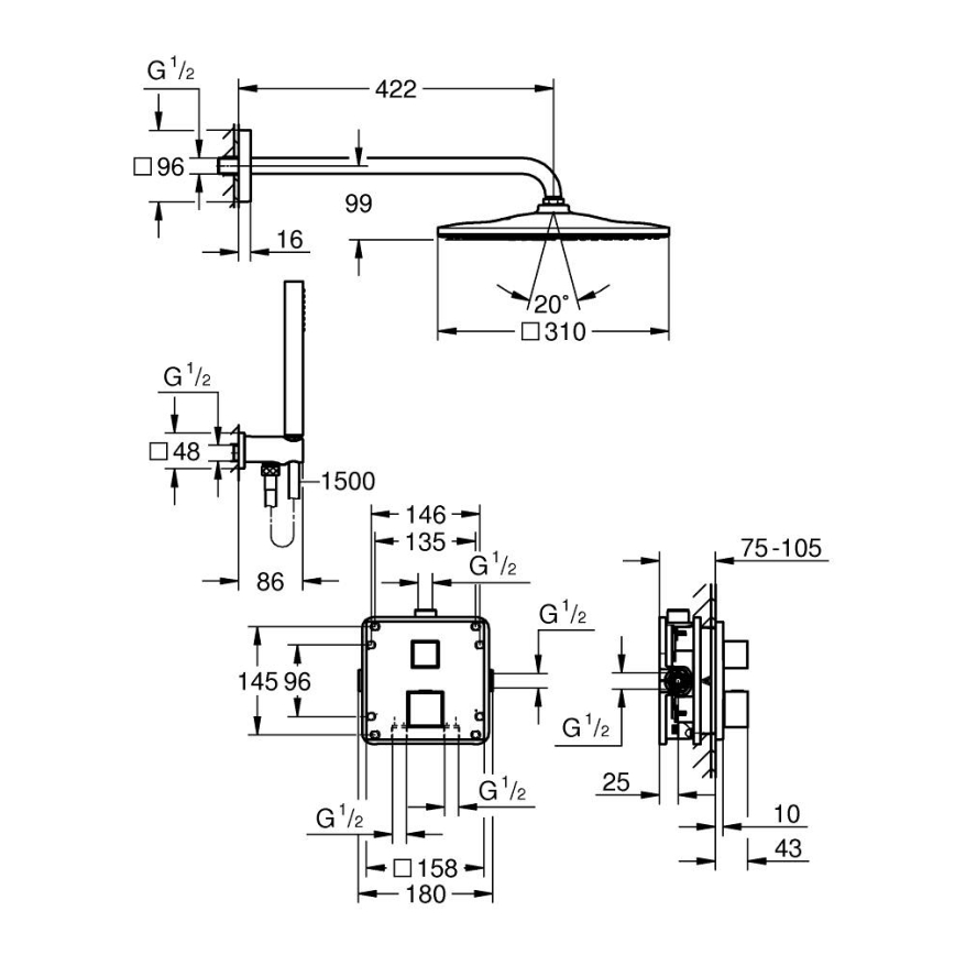 GROHE 34879000 - Falba süllyesztett zuhanyrendszer PRECISION CUBE 310 × 310 mm króm