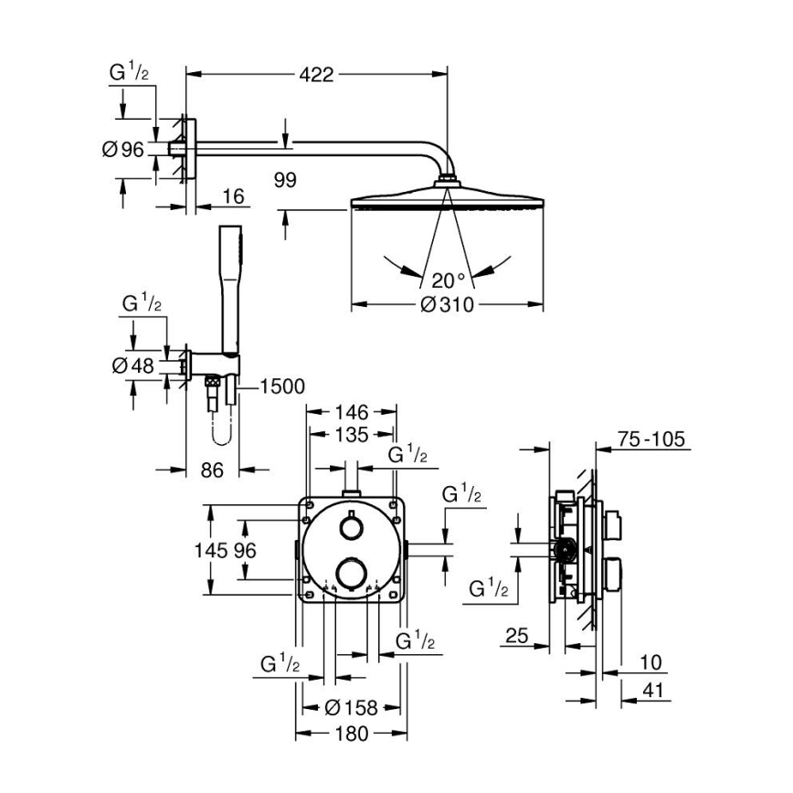 GROHE 34880000 - Zuhanyszett rejtett csapteleppel GROHTHERM SMARTCONTROL fényes króm