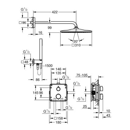 GROHE 34881000 - Beépített zuhanyrendszer PRECISION 310 × 310 mm fényes króm