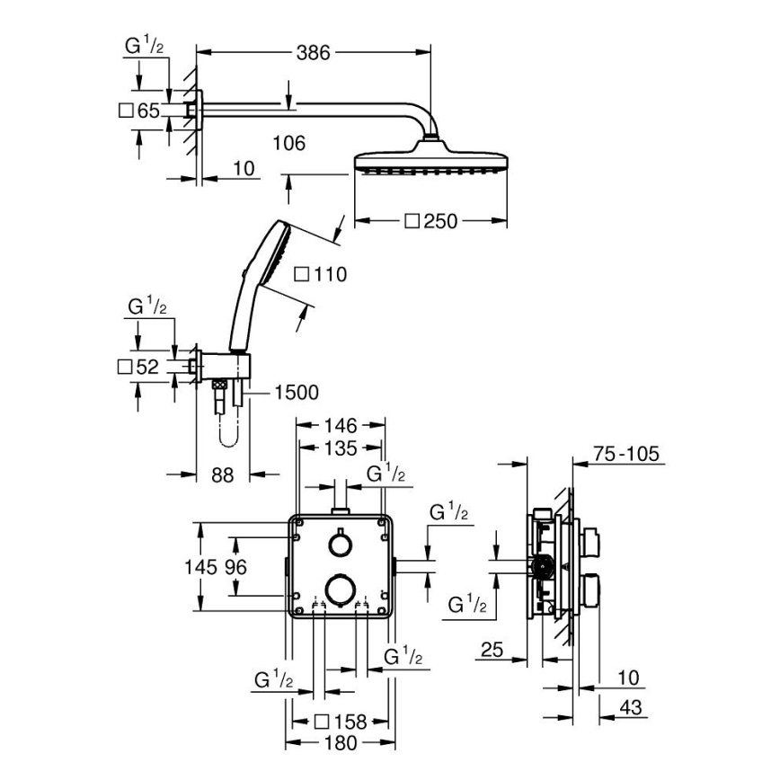 GROHE 348822430 - Zuhanyszett PRECISION 250 × 250 mm fekete
