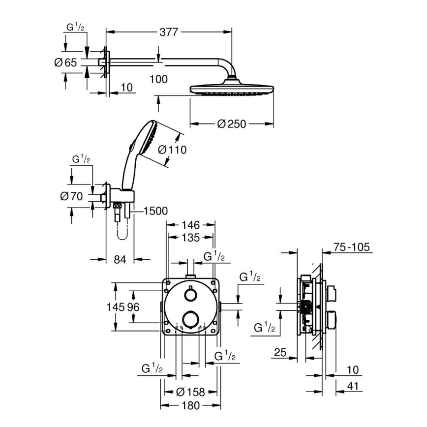 GROHE 348832430 - Zuhanyszett VITALIO START 250 mm fekete