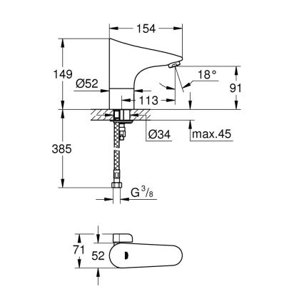 GROHE 36207001 - Elektronikus mosdócsaptelep EUROPLUS E DN 15 fényes króm