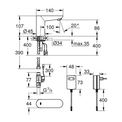 GROHE 36269000 - Elektronikus mosdócsaptelep EUROECO COSMOPOLITAN E 107 mm króm