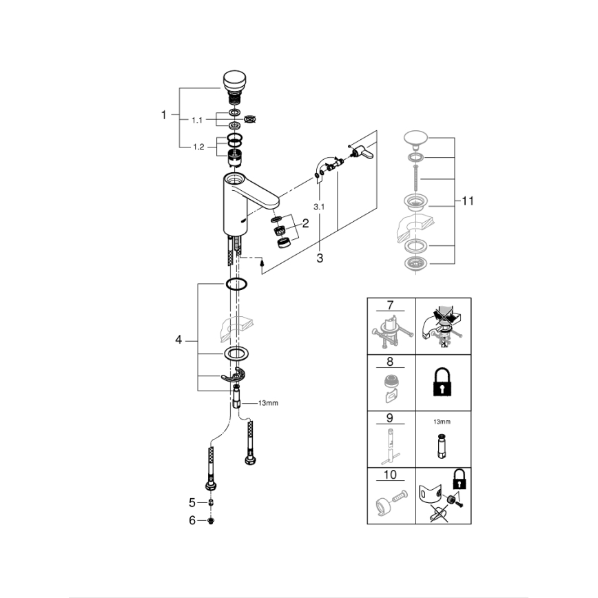 GROHE 36317000 - EUROSMART COSMOPOLITAN T önzáró mosdócsaptelep, króm