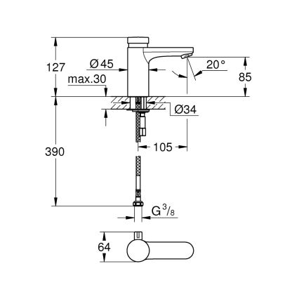 GROHE 36317000 - Önzáró mosdócsaptelep EUROSMART COSMOPOLITAN T króm