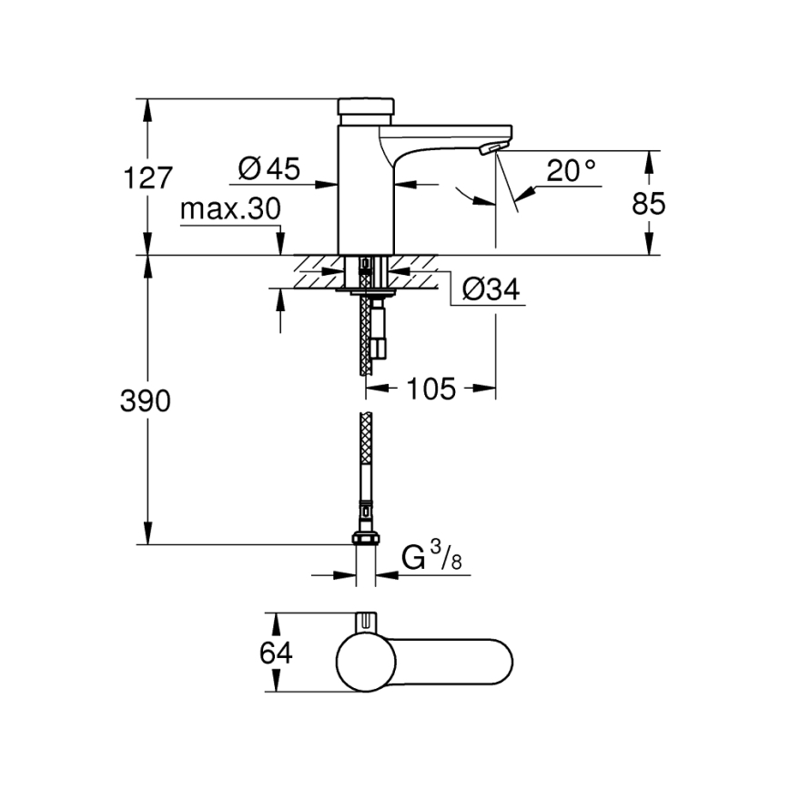 GROHE 36317000 - Önzáró mosdócsaptelep EUROSMART COSMOPOLITAN T króm