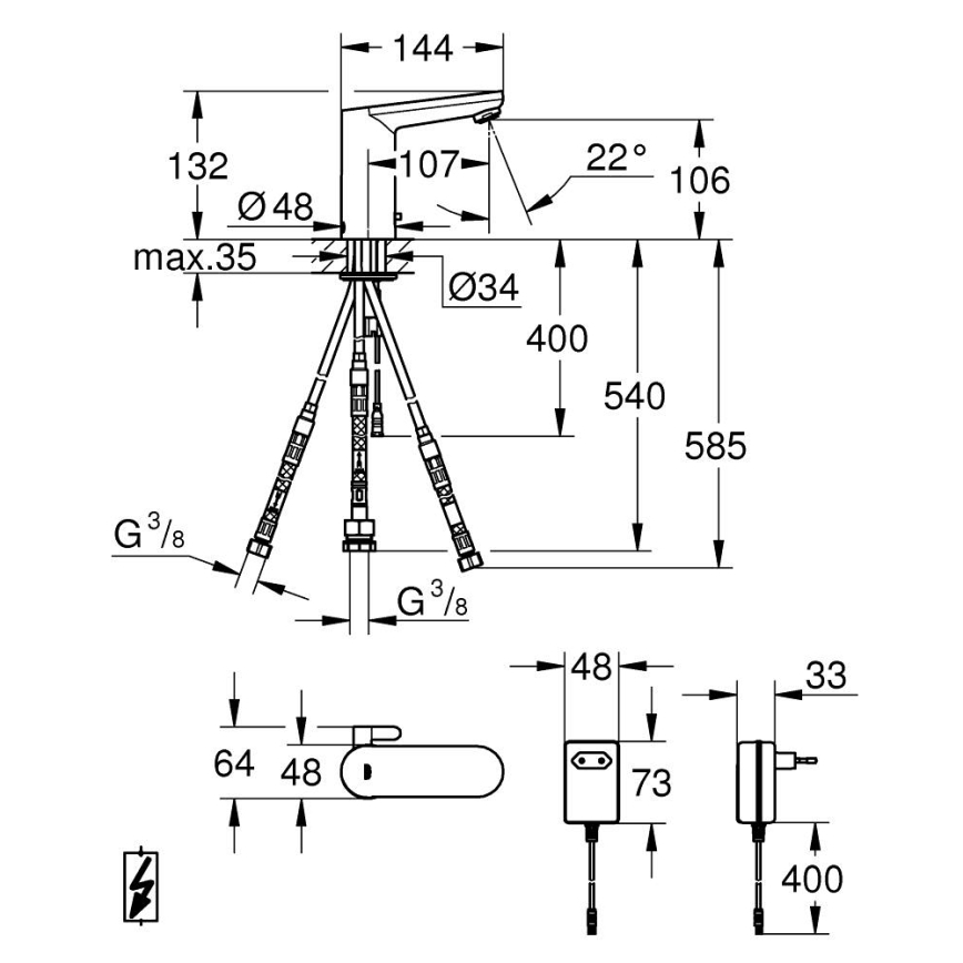 GROHE 36324001 - Infravörös elektronikus mosdócsaptelep EUROSMART COSMOPOLITAN E króm