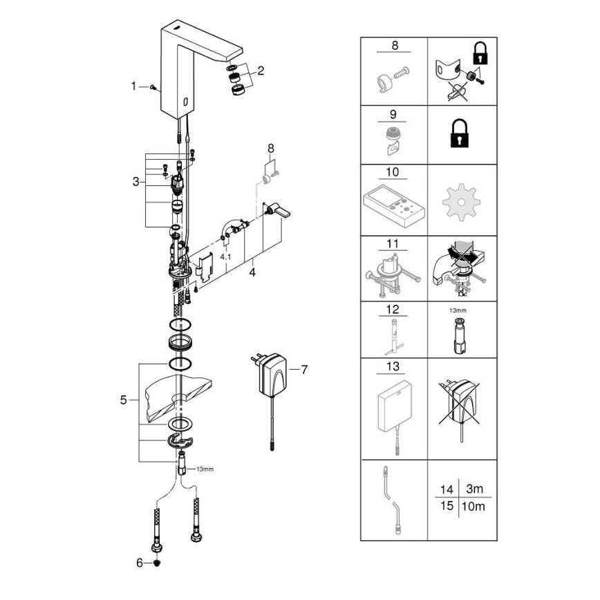GROHE 36440000 - Infravörös elektronikus mosdócsaptelep EUROCUBE E DN 15, króm