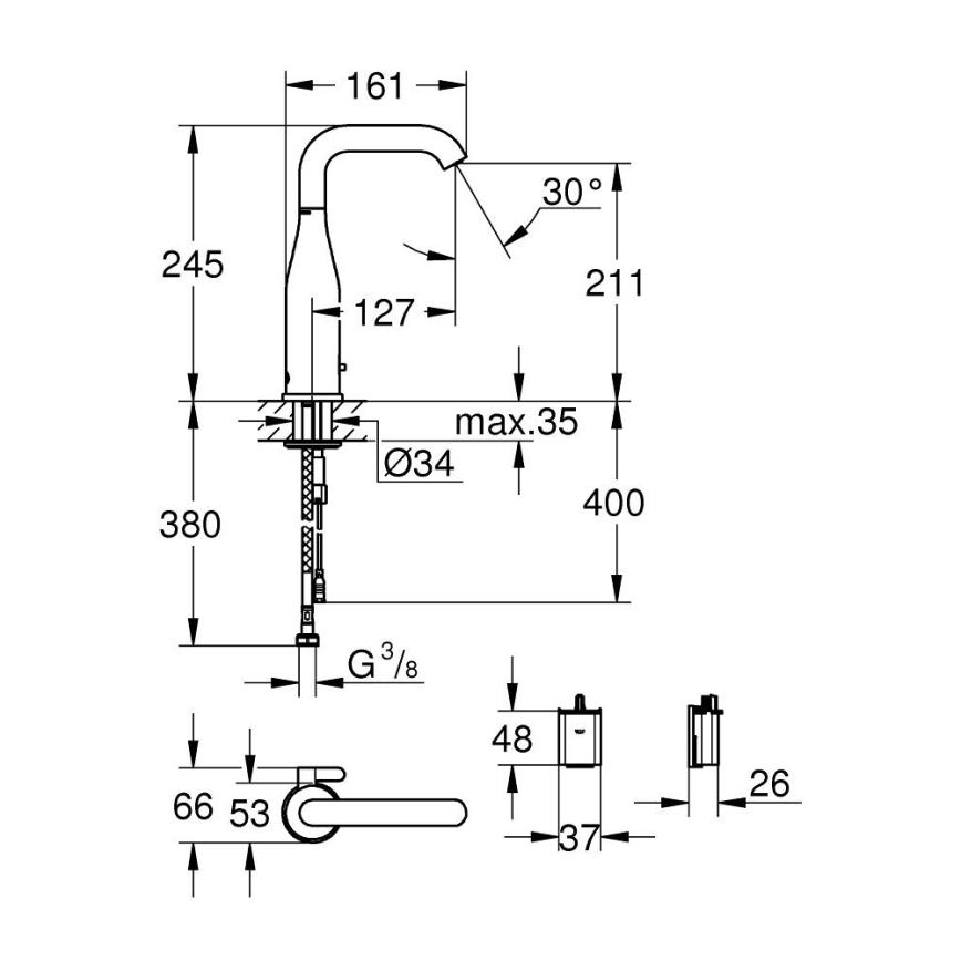 GROHE 36445000 - ESSENCE E infravörös elektronikus mosdócsaptelep, fényes króm