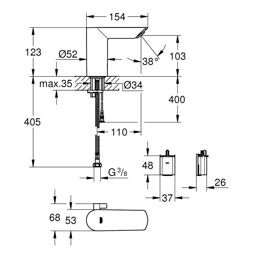 GROHE 36451000 - BAU COSMOPOLITAN E elektronikus mosdócsaptelep fényes króm
