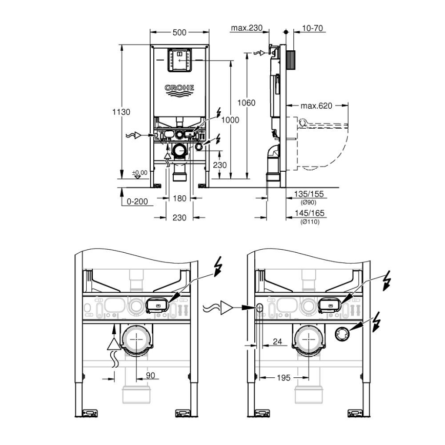 GROHE 36509SH0 - Sensia zuhanyfunkciós WC 4 az 1-ben szett RAPID SLX 1,13 m