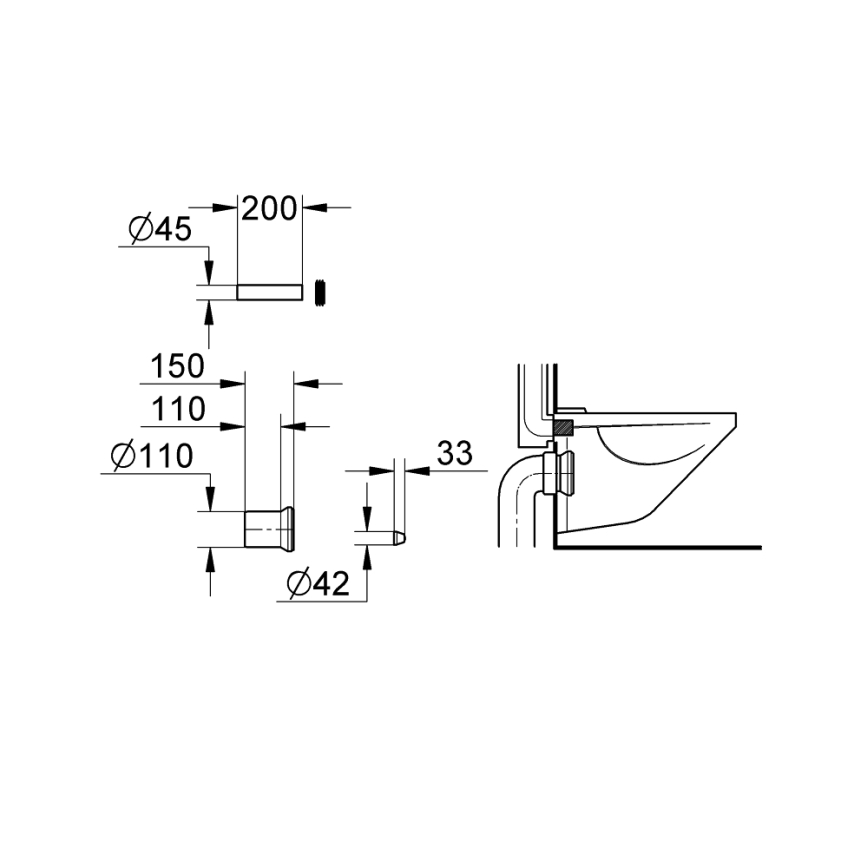 GROHE 37104K00 - WC-hez be- és elvezető készlet, fekete