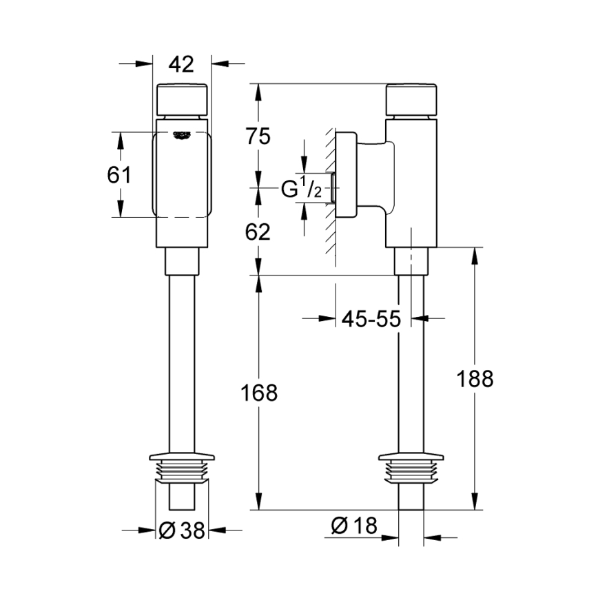 GROHE 37339000 - Piszoáröblítő RONDO 12” fényes króm