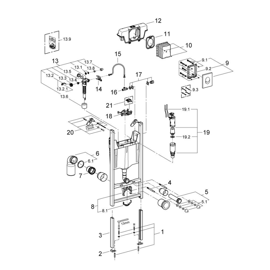 GROHE 3855800M - RAPID SL fali csatlakozó 130-230 mm fényes króm