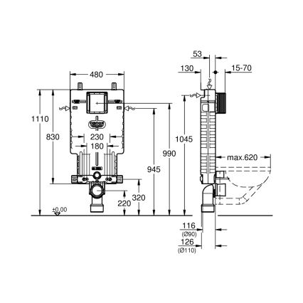 GROHE 38643001 - UNISET WC-modul 830 × 480 × 130 mm fehér