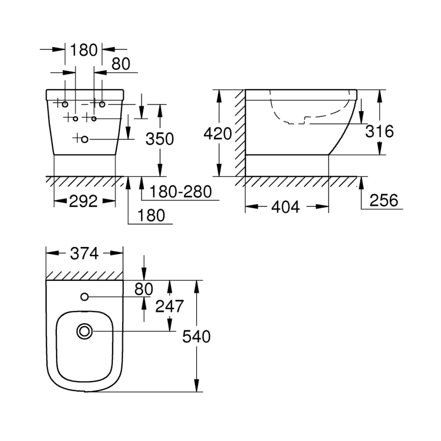 GROHE 39208000 - Falra szerelhető bidé EURO CERAMIC 540 × 375 mm kerámia/fehér