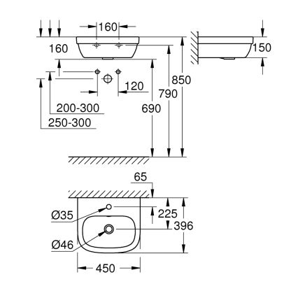GROHE 39324000 - EURO CERAMIC mosdó 450 × 400 mm kerámia/fehér