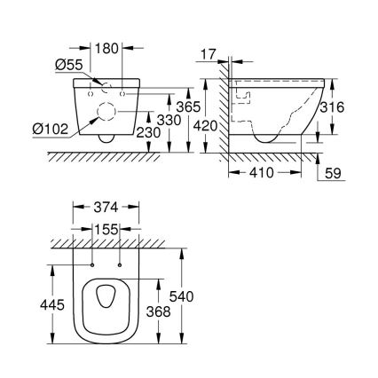 GROHE 39328000 - Falra szerelhető WC EURO CERAMIC 540 × 374 mm kerámia/fehér