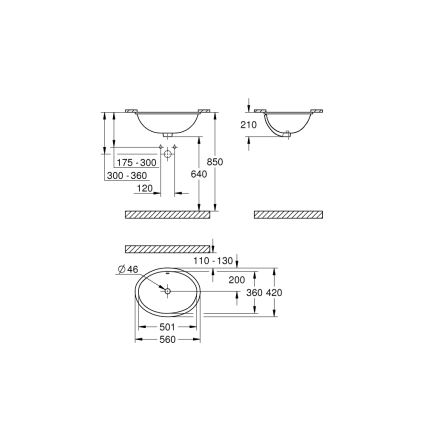 GROHE 39423000 - Beépíthető mosdó BAU CERAMIC 560 × 420 mm kerámia/fehér