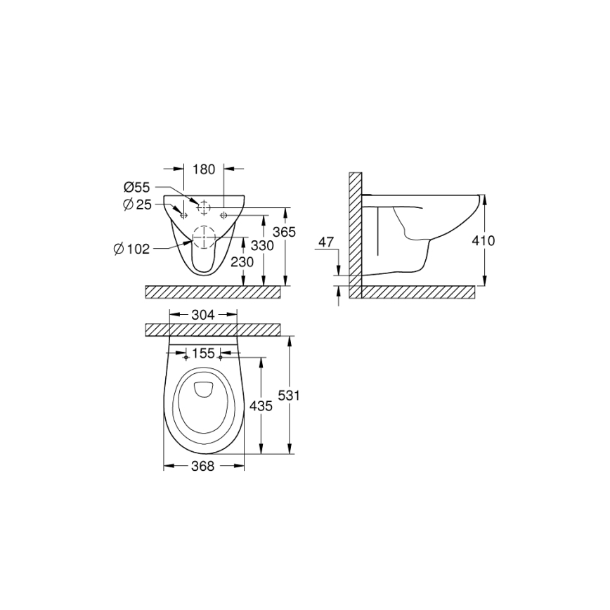 GROHE 39427000 - Függesztett WC BAU CERAMIC 368 x 531 mm kerámia/fehér
