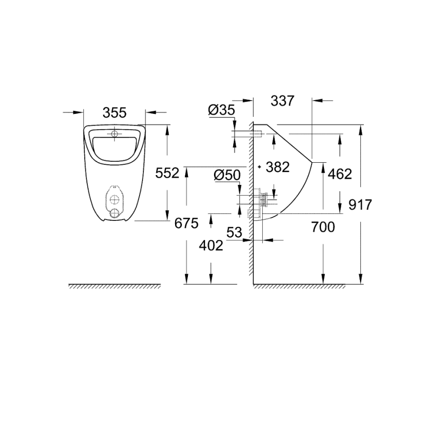 GROHE 39438000 - Piszoár BAU CERAMIC 337 × 355 × 552 mm kerámia/fehér