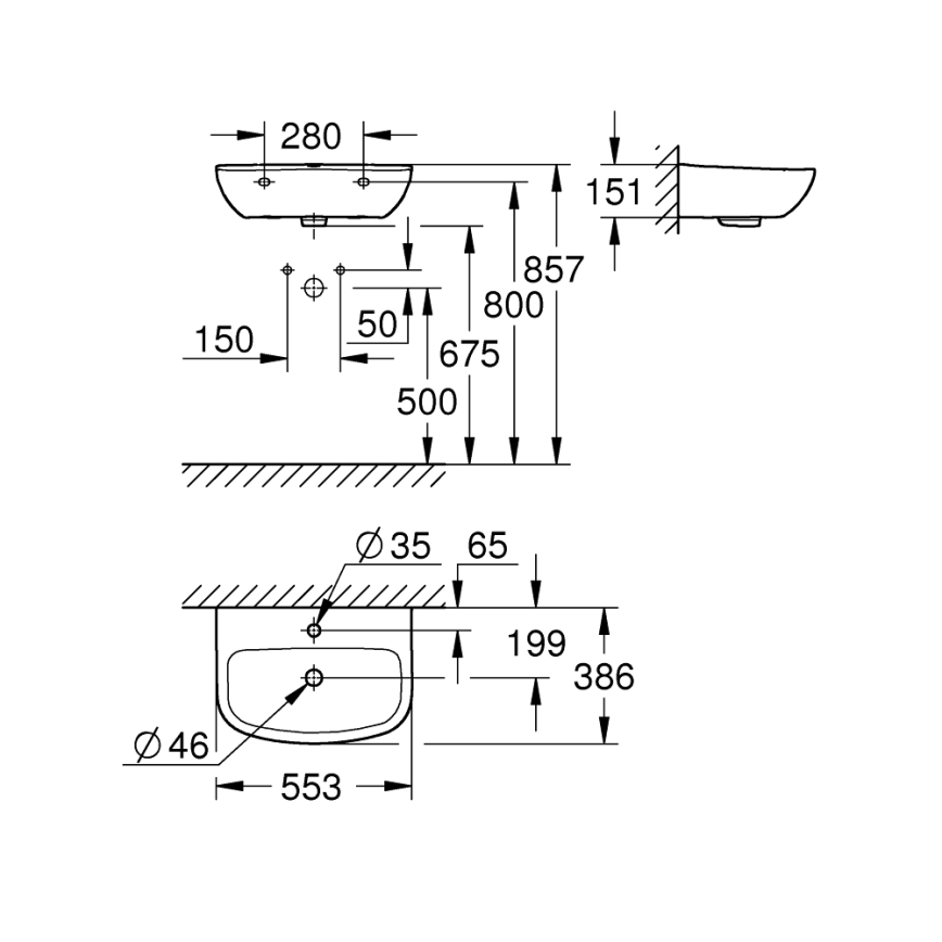 GROHE 39440000 - Mosdó BAU CERAMIC 553 × 386 mm kerámia/fehér