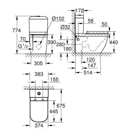 GROHE 39462000 - WC szett EURO CERAMIC 67,5 x 37,4 x 77,4 cm kerámia/fehér