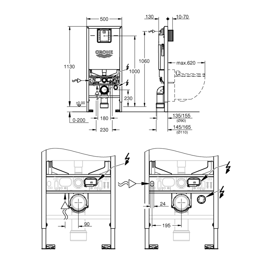 GROHE 39596000 - RAPID SLX WC-modul 1130 mm fehér