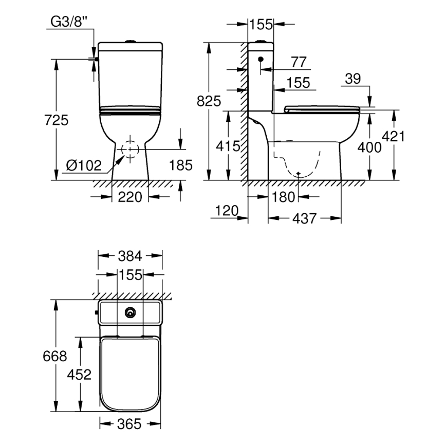 GROHE 39814000 - WC kombi szett START EDGE 825 × 557 × 384 mm kerámia/durofehér