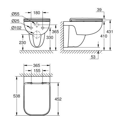 GROHE 39815000 - Függesztett WC START EDGE 53,8 x 36,5 cm tartós fehér
