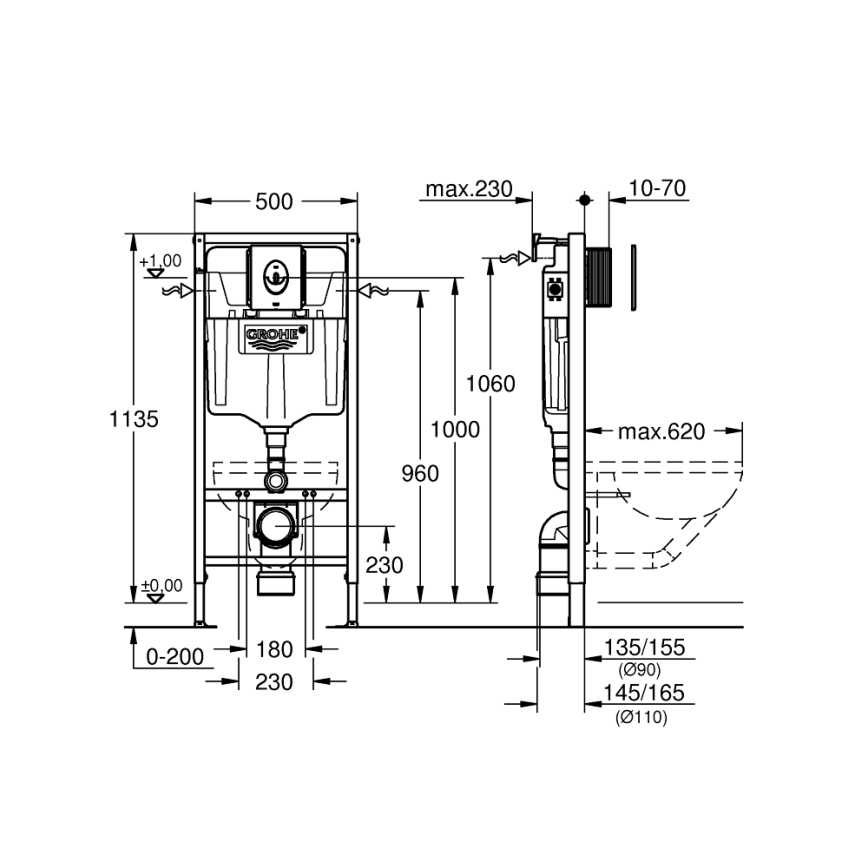 GROHE 39883000 - SOLIDO előfalas beépítés, 1,13 m, fényes króm