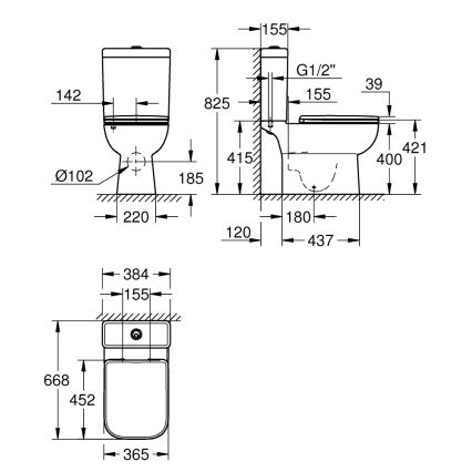 GROHE 39951000 - START EDGE kombinált WC 384 × 668 mm kerámia/fehér